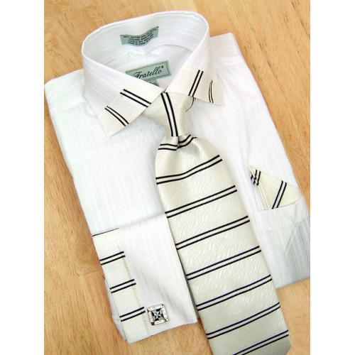 Fratello White Stripes Shirt/Tie/Hanky Set DS3732P2